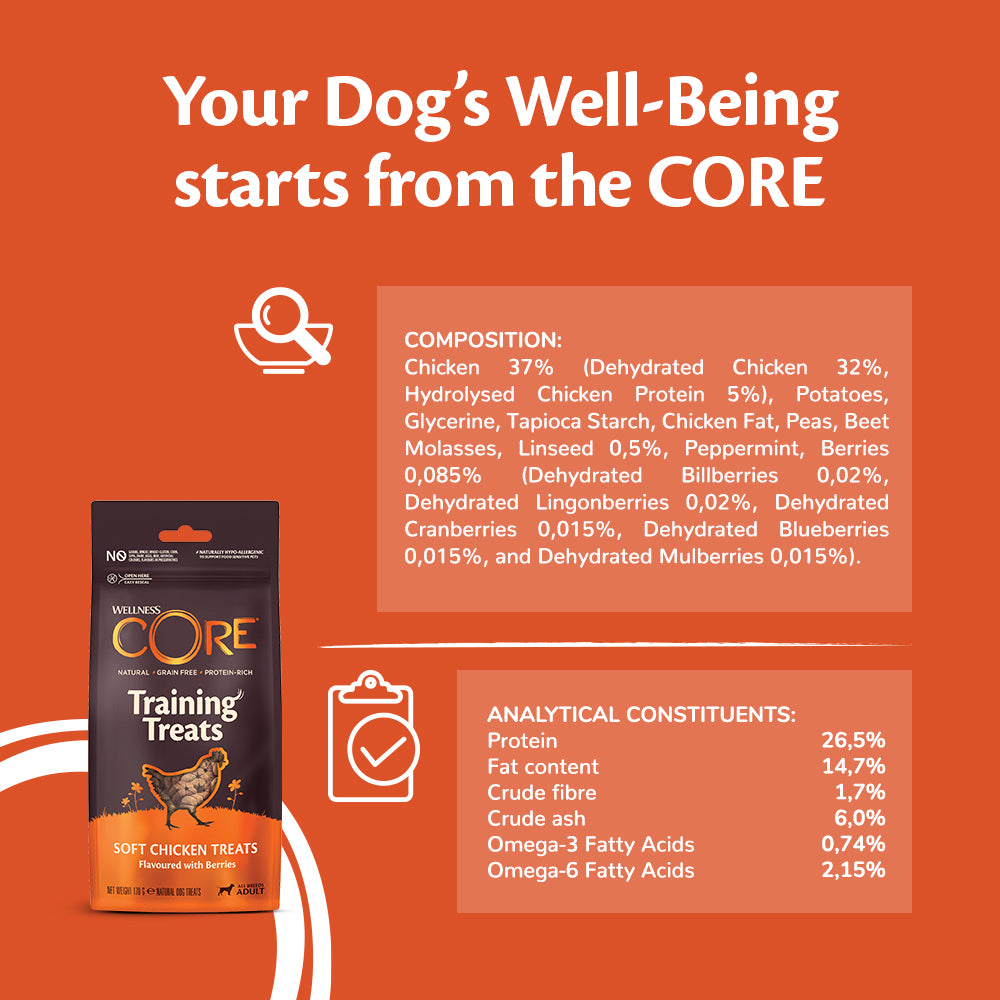 Wellness CORE training treats soft chicken&berries 170gr