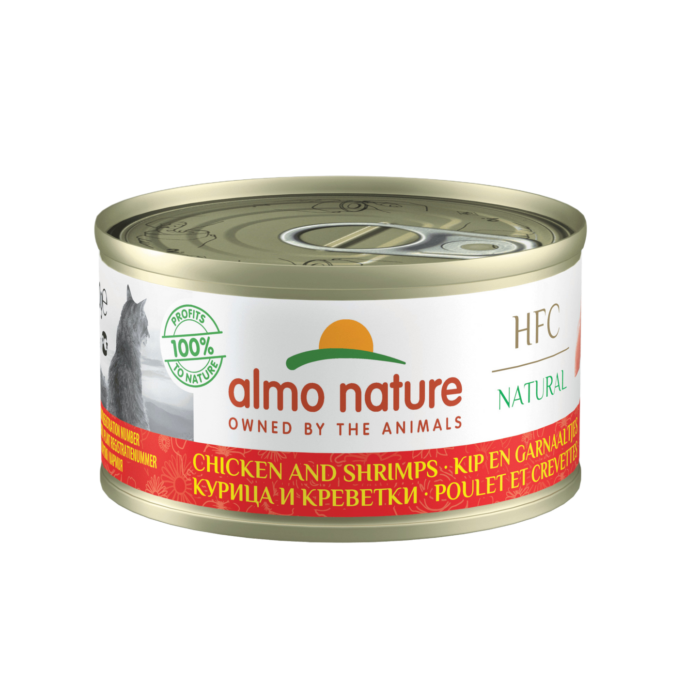 Almo Nature HFC cat blik natural kip&garnalen 70gr