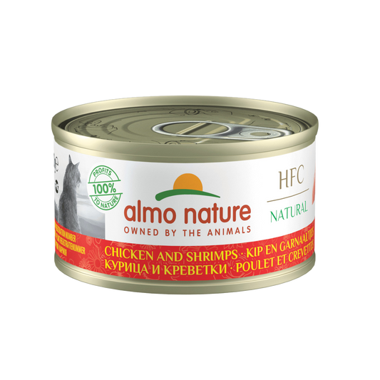 Almo Nature HFC cat blik natural kip&garnalen 70gr
